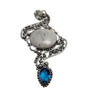 Exclusive Agate & Blue Topaz Sterling Pendant, With 18 inch Silver Necklace